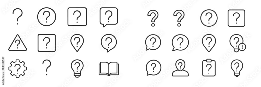 Leinwandbilder Various outline icons representing questions, symbols, and objects typically used in design elements for communication and informative purposes