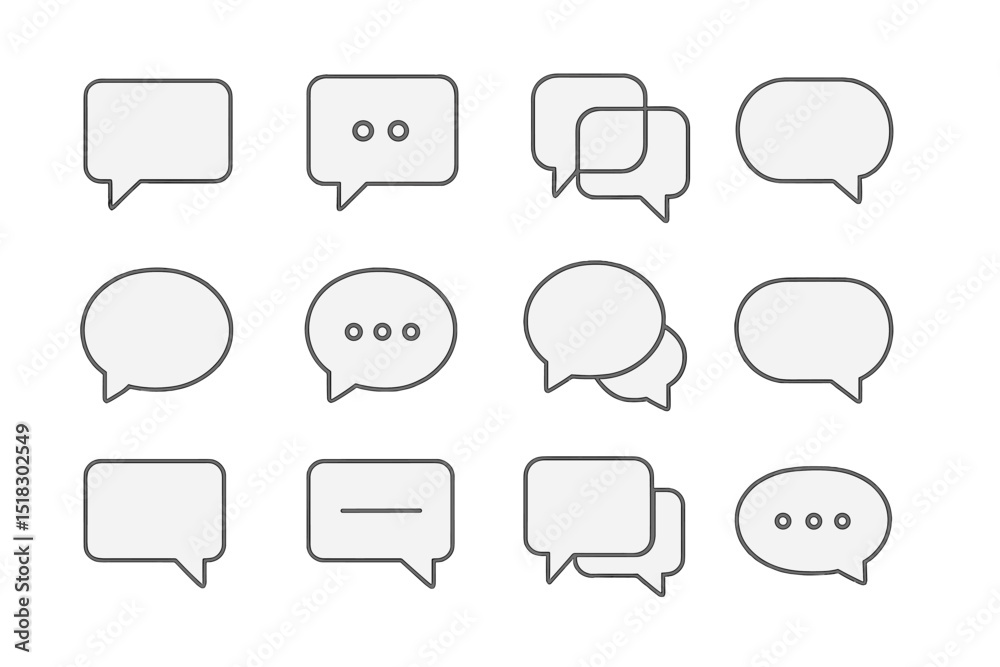 Poster various speech bubble designs on a transparent background for digital communication and design purpo