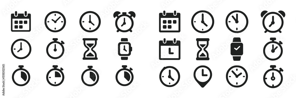 Leinwandbilder Collection of clock and calendar icons for time management and scheduling purposes in digital design