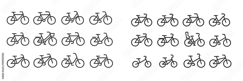 Poster Collection of various bicycle designs arranged in rows showcasing different styles and features during daytime
