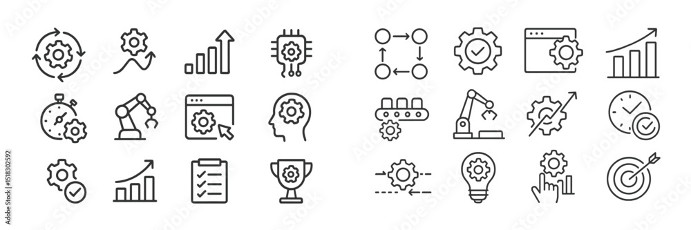 Poster Icons depicting automation, productivity, and technology themes in a minimalistic design