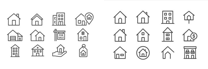 Obraz premium Collection of house icons showcasing various styles and real estate elements in a minimalist design