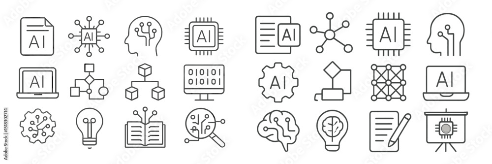 Aufkleber diverse collection of artificial intelligence icons showcasing technology concepts and applications 