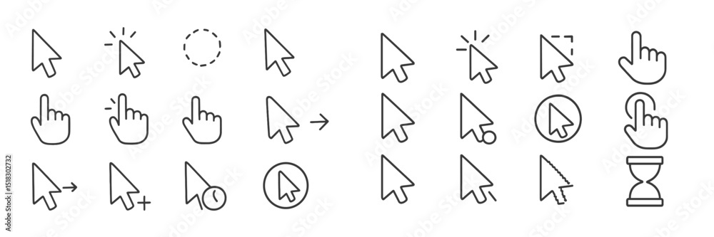 Aufkleber Collection of diverse cursor icons illustrating various computer and touchscreen actions for user interface design