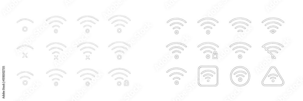 Poster Variety of Wi-Fi symbols illustrating different connectivity statuses and security features in a digital interface