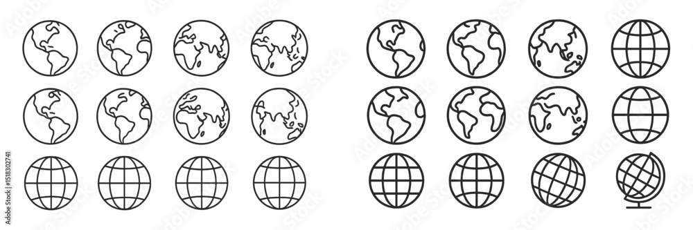 Poster Exploration and representation of different globe designs in a unique pattern layout highlighting global themes