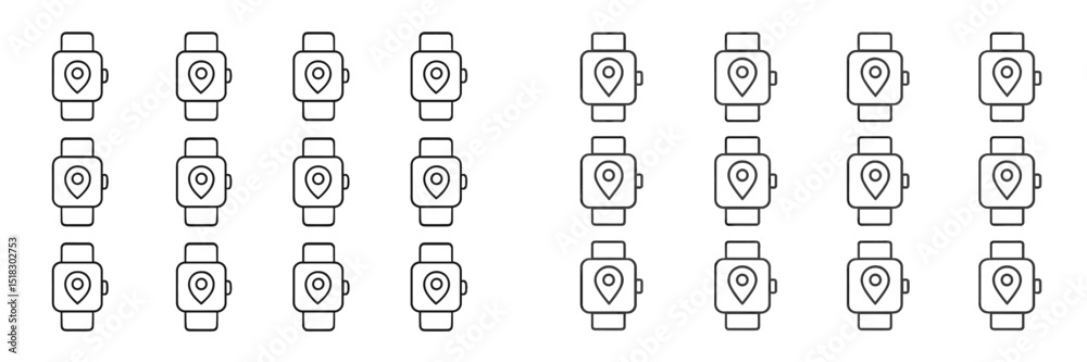 Aufkleber collection of outline smartwatch icons with location markers, suitable for app design or digital med
