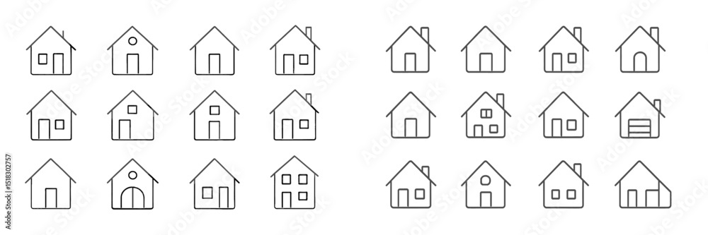 Poster Multiple simple house illustrations showing different architectural designs and structures for creative inspiration