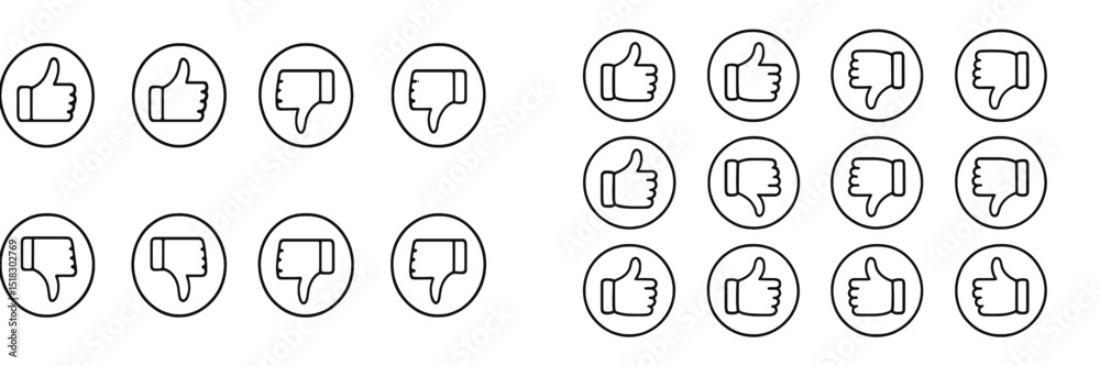 Poster thumbs up and thumbs down icons arranged in a grid, showcasing feedback and reactions in a minimalis