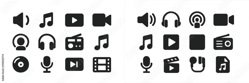 Leinwandbilder collection of multimedia icons representing audio and video concepts in a simple design suitable for