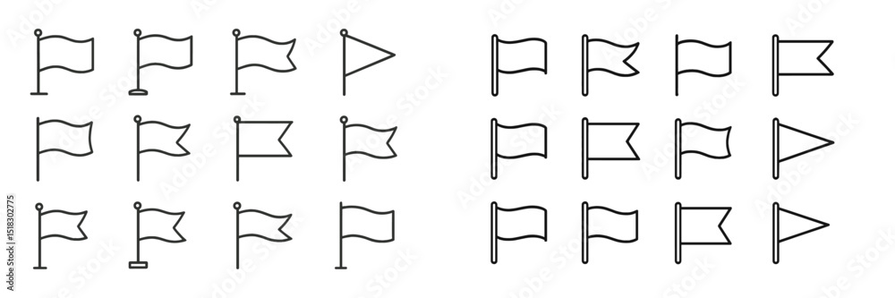 Poster various designs of flags and pennants displayed on a clean background for creative uses or graphic d
