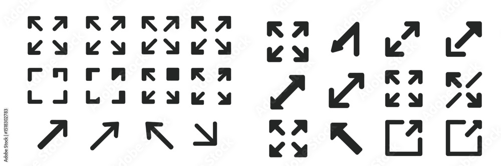 Poster collection of various arrow and expand icons ideal for website navigation design and applications