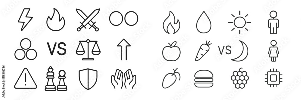 Aufkleber Symbols representing various concepts and comparisons create a unique visual contrast in a modern design setting