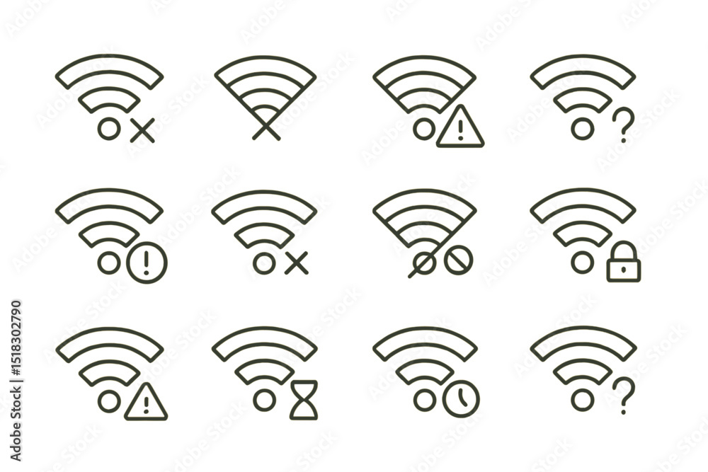 Aufkleber Different wifi signals and indicators showing connection status, quality, and security features in a simple design