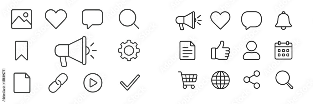 Fototapete Visual representation of various communication and social media icons on a clean background showcasing digital interaction tools