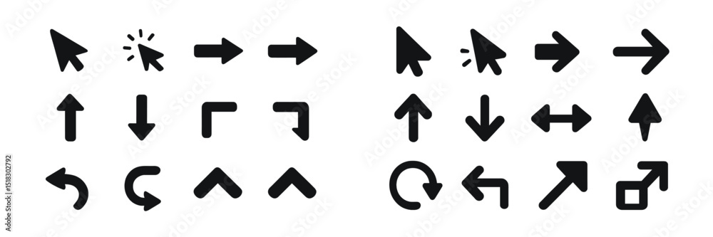 Poster Collection of arrow and cursor icons for user interface design and web navigation