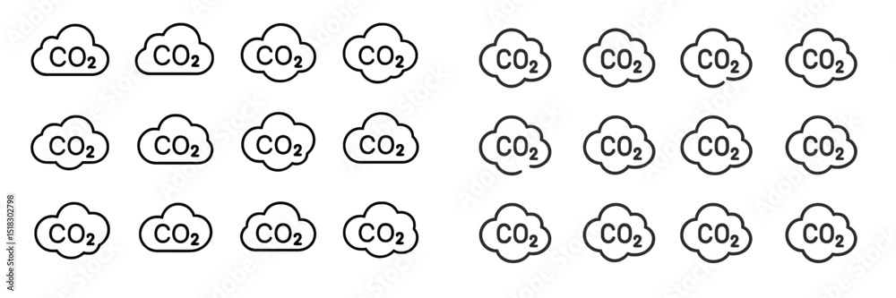 Poster collection of cloud icons representing carbon dioxide emissions in various styles and designs showca