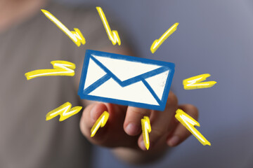 Hand selecting email icon, fast notification concept. Digital communication.