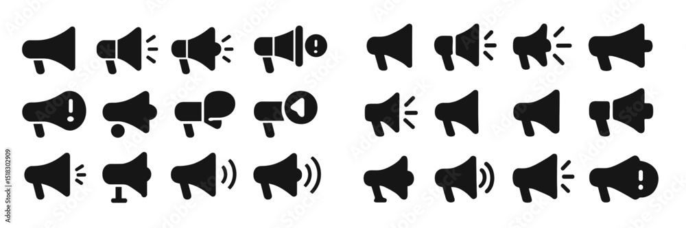 Poster collection of diverse loudspeaker icons for graphic design and digital media projects