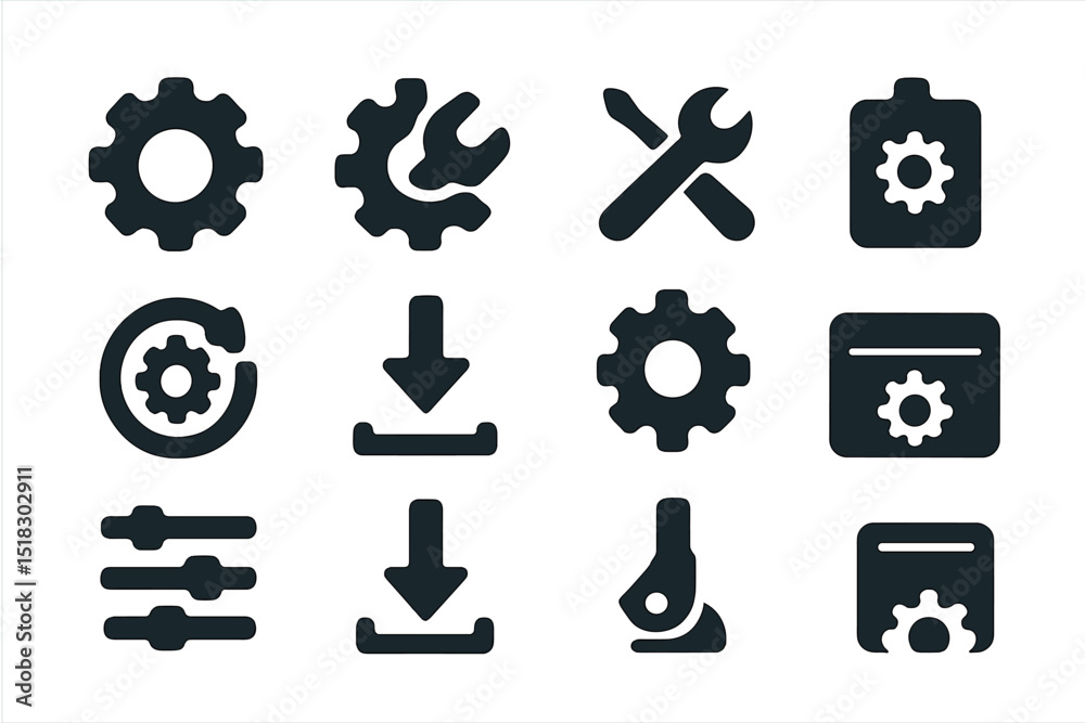 Aufkleber Gear and tool icons representing mechanics and engineering concepts in a digital format
