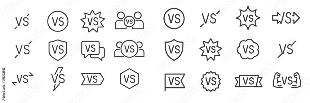 Poster Various symbols and graphics representing versus comparisons in competitive contexts from sports to games and debates