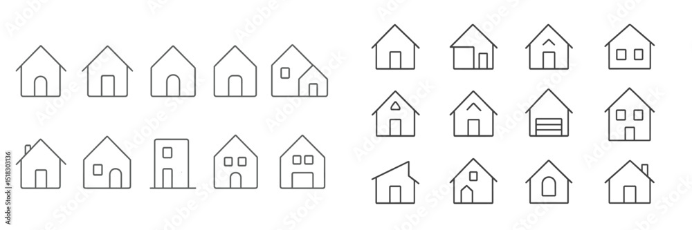 Poster unique illustration of various house designs showcasing diverse architectural styles in a minimalist