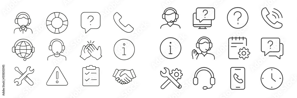 Poster Collection of customer support and service icons showcasing various communication methods and tools