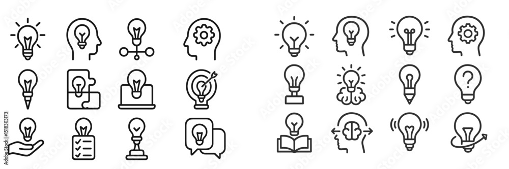 Poster various light bulb icons representing ideas and concepts in a creative illustration