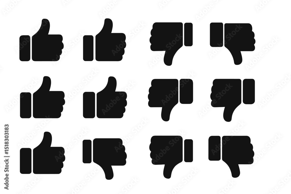 Poster Symbols illustrating positive and negative feedback in a grid layout with thumbs up and thumbs down variations