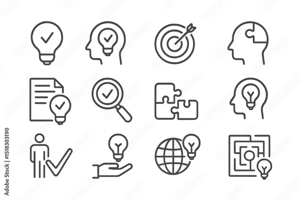 Poster creative symbols representing problem solving, ideas, and analytics used in design and business cont
