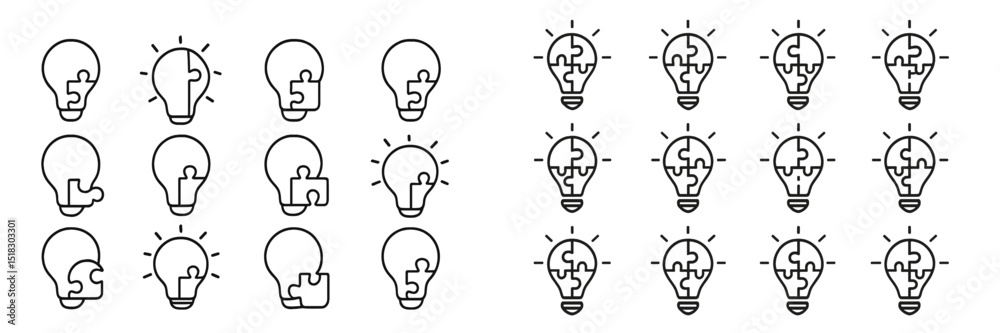 Aufkleber Multiple light bulb illustrations showcasing innovative ideas and problem-solving concepts