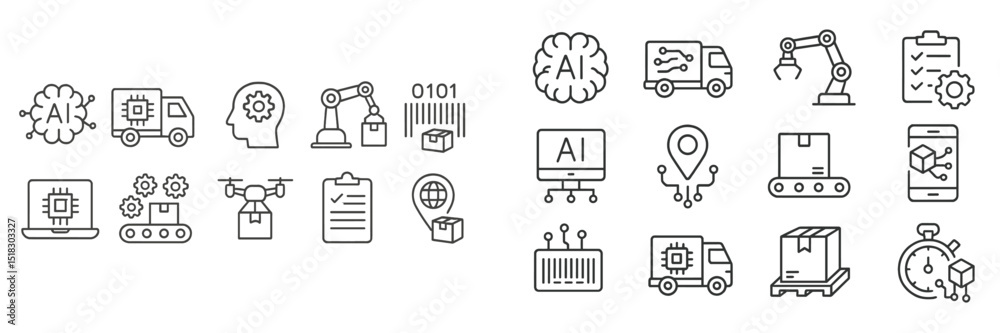 Poster Digital illustrations showcasing artificial intelligence applications in logistics and automation processes for modern industries