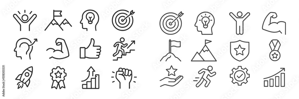 Poster icons representing personal development and achievement set against a simple background depicting va