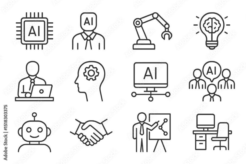 Fototapete Exploring the concepts of artificial intelligence through various symbols and activities related to technology and human interaction