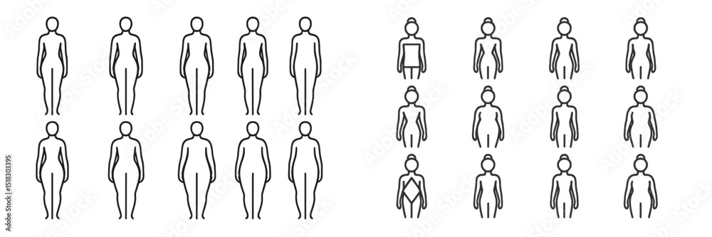 Poster a collection of simple line drawings of diverse human figure poses for artistic or instructional use