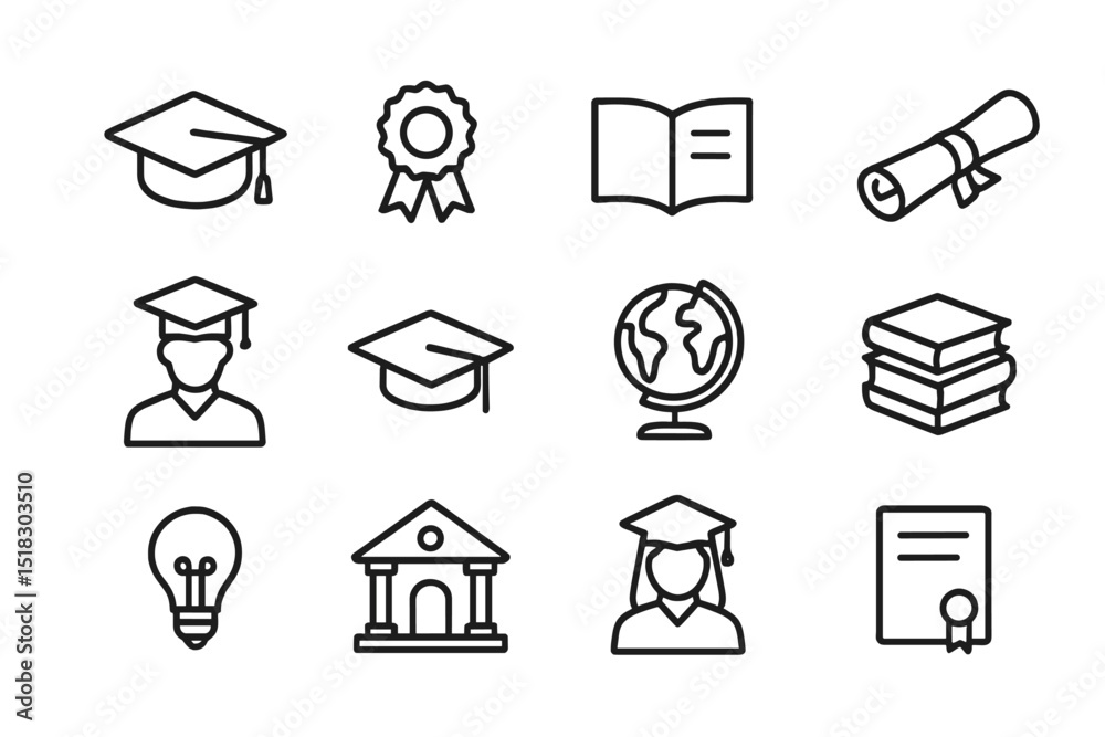 Poster education symbols representing learning achievements and knowledge at a school or university setting