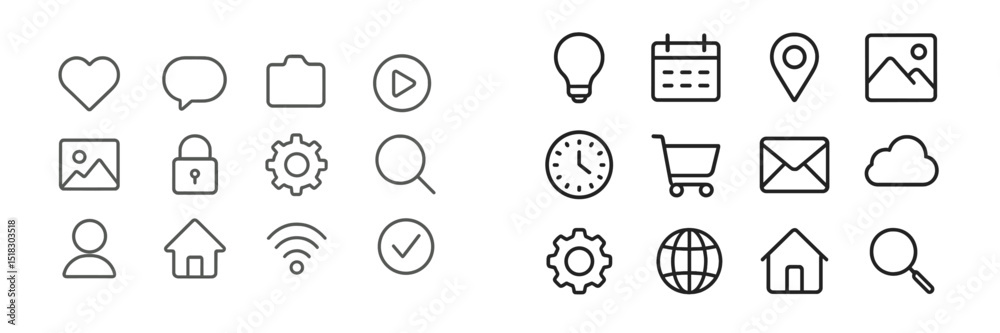 Leinwandbilder collection of minimalist icons representing various online and offline activities and functions in s