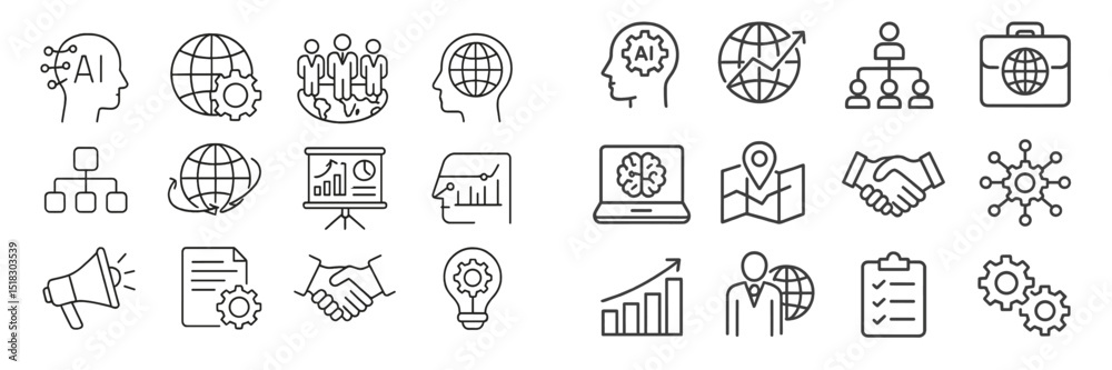 Leinwandbilder icons representing artificial intelligence concepts including teamwork, data analysis, and business 