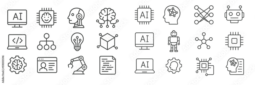 Aufkleber Exploring artificial intelligence concepts through various symbols and illustrations in a technology-themed layout