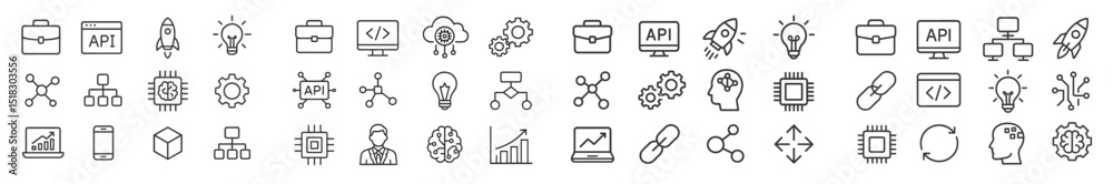 Aufkleber collection of icons representing technology concepts including apis, data processing, and innovation