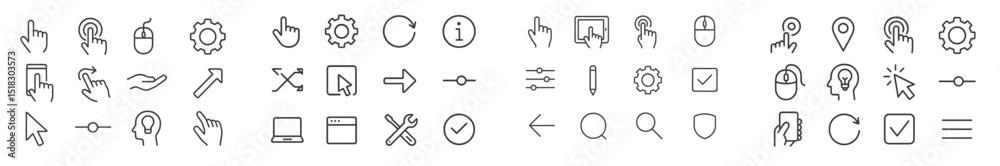 Poster Collection of minimalistic icons representing various activities and tools commonly used in digital environments