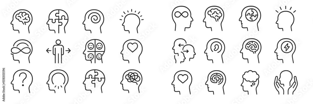 Aufkleber exploring various representations of human thoughts and emotions through simple line art