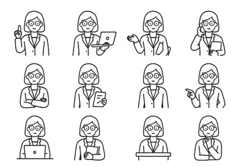 Dynamic representation of a woman in various professional settings engaged in different work activities