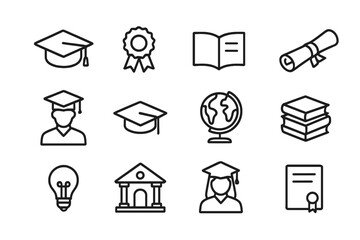 Graduation symbols and icons depicting educational achievements and academic milestones in a minimalist style