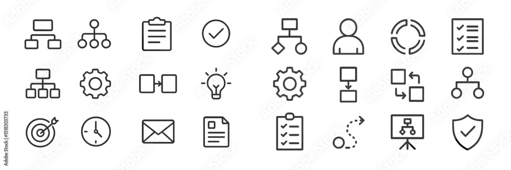 Poster Collection of minimalistic icons representing various concepts for business and technology communication and management