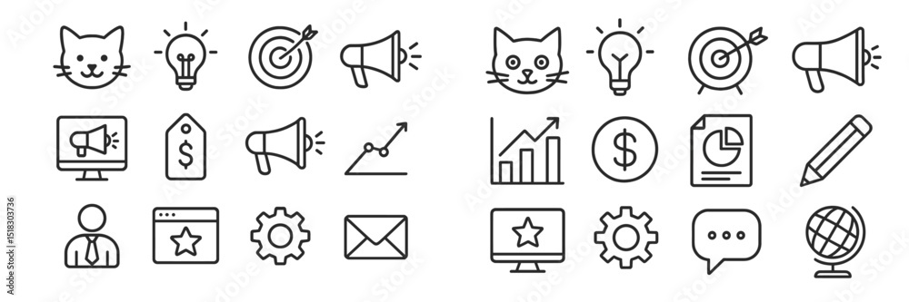 Poster Creative icons representing business concepts, analytics, and communication elements in a minimalist design