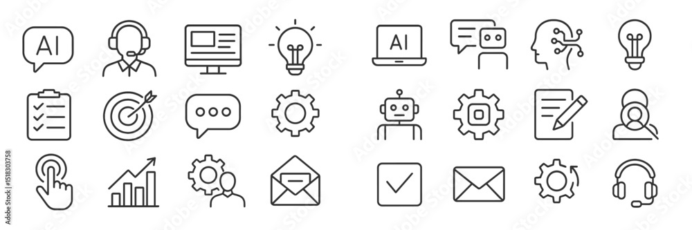 Poster Various icons representing artificial intelligence, communication, and technology themes in a minimalistic design