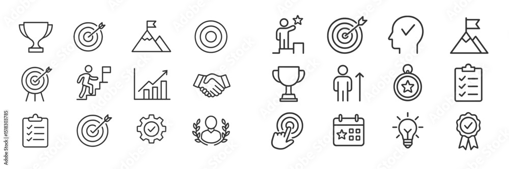 Aufkleber achieving goals through teamwork and strategic planning with visual icons representing success and g
