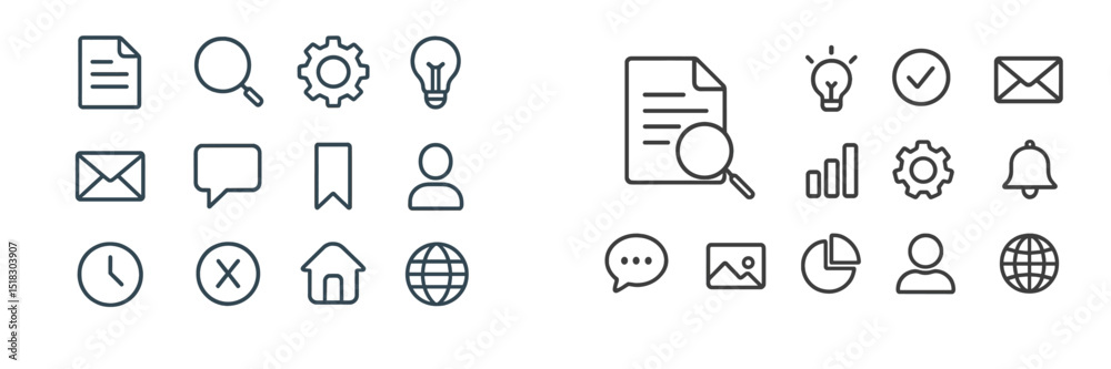 Aufkleber Collection of minimalistic line icons representing communication, technology, and time management for digital design