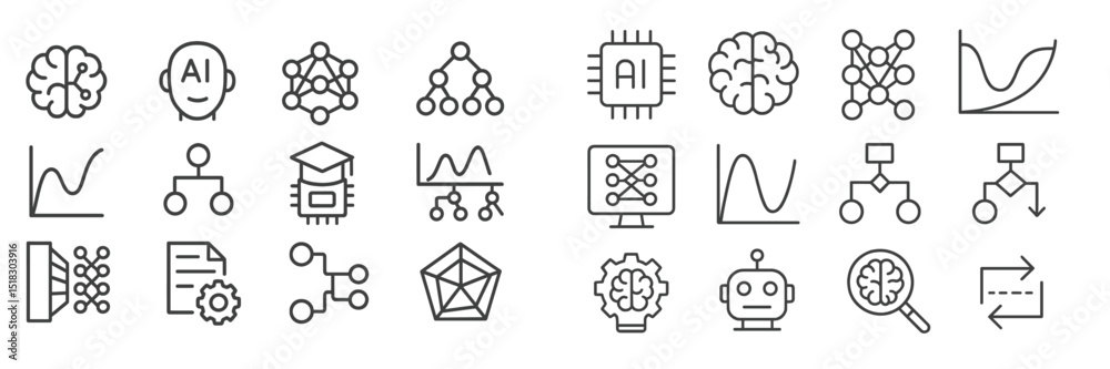 Aufkleber Various icons representing artificial intelligence, machine learning, and data analysis concepts in a modern design style